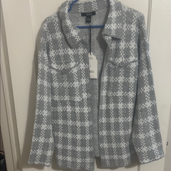 Love ever after Gray and White Plaid cardigan - Picture 1 of 7